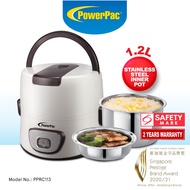 PowerPac Mini Rice Cooker,  Electric Lunch Box, Rice Cooker Stainless Steel 1.2L (PPRC113)