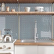 CRE8TIVE Blue Adhesive Tiles, Kitchen Round Tile Stickers, Mosaic Tiles, 16 Pieces, Teal Tile Sticke