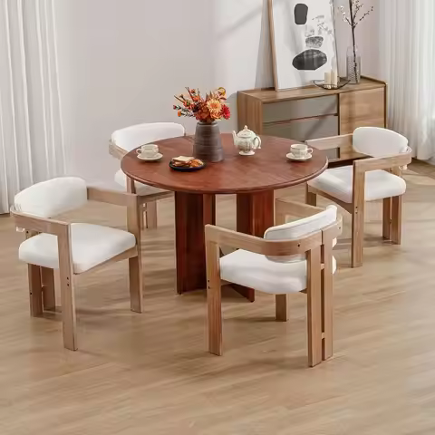 armhouse Dining Chairs Set o 4 Upholstered Kitchen Chair Wooden Barrel Side Chair, ern Linen Accent 
