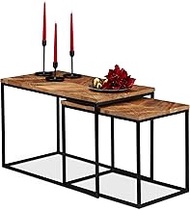 Relaxdays Coffee Table Set of 2 Mango Wood Top Rectangular Iron Frame H x W x D 50 x 77 x 43.5 cm Na