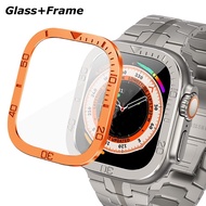 Tempered Glass+Frame For iWatch Ultra 49mm Stainless Steel Cover Case Screen Protector Bezel Ring Fo