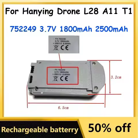 1800mAh 2500mAh 752249 3.7V LsPo Battery for Hanying Drone L28 A11 T1 Rechargeable Batteries