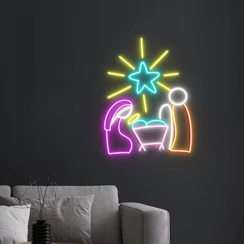 A Thrill of Hope Neon Sign Wall Art Nativity Scene Church Room Sign Custom Jesus Neon Aesthetic Man 