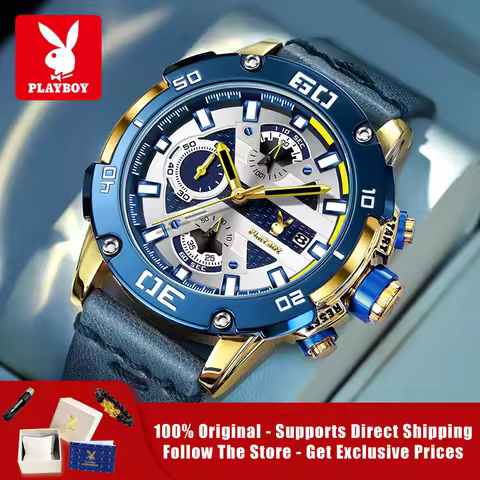 PLAYBOY 3520 Brand original authentic multifunctional calendar chronograph luminous quartz men's wat