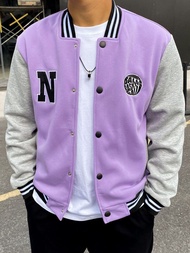 JAKET VARSITY BASEBALL PRIA JUMBO NSIZE (S-XXXXXXL)WARNA UNGU+ABU ABU .