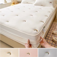 1pc Cadar Single Queen King Size White Color Whole Sheet Filling Bedsheet Embroidered Mattress Cover Rainbow Pattern Fitted Sheet