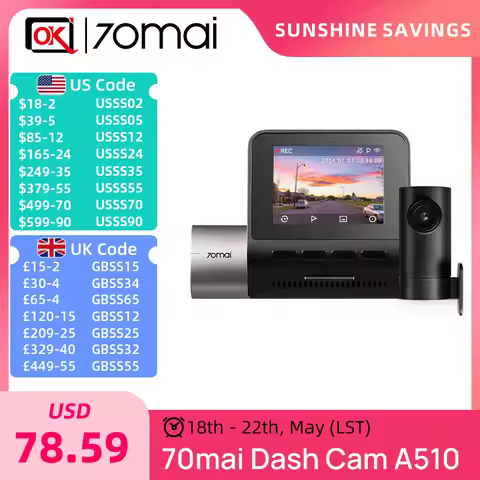 70mai Dash Cam A510 1944P 3K HDR Built-in GPS ADAS Smart Dash Cam A510 Support Rear Cam 4G Connectiv
