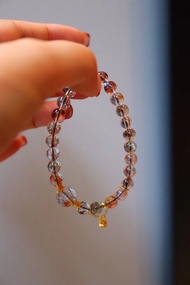 6mm天然原礦黑金超七水晶 純銀配件單圈設計手串