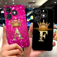 ITEL A70 A665L Back Cover ITEL A70 Case New Fashion Luxury A-Z Letters Crown Soft Black Phone Case S