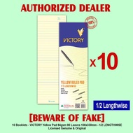 VICTORY Yellow Pad Pads Paper Papers 1/2 LENGTHWISE 60gsm 90 Leaves 108x330mm Ruled Pad - 10 Pads