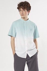 ESP เสื้อเชิ้ตคอจีนสีออมเบรย์ ผู้ชาย สีเขียวอ่อน | Short Sleeve Ombre Shirt | 03792