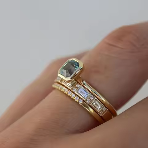 ORZTOON Fashion Creative Gold Color Inlaid Blue Stone Three Suit For Women Party Rings Daily Commuti