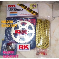 RK SPROCKET SET for NS200 250 520 14 -38T-39T RK Chain GB520KRX (520 GOLD X-Ring)