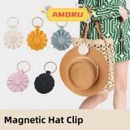 AMOR12U7 Magnetic Hat Clip, Yellow Flower PU Leather Sun Hat Clip, Trendy Magnet Buckle Versatile Ac
