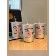 Everythin Fine thermos cup 400ml, cute water bottle with sealed lid and free straw Lebenang HCOM1890