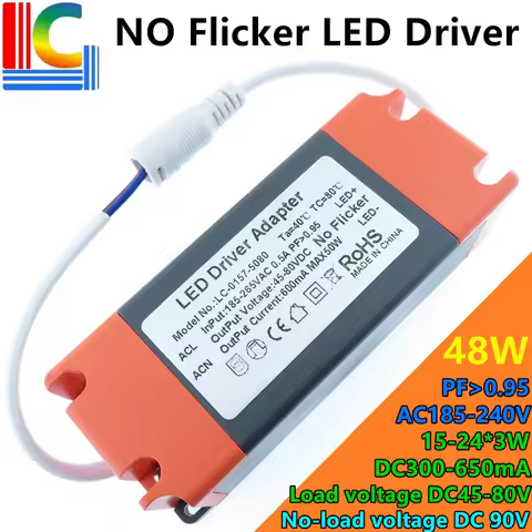 Non flicker LED Panel Power Supply 24W 36W 48W Lighting Transformer 300mA 350mA 400mA 450mA 500mA 55