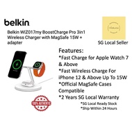🔥SG READY STOCK🔥Belkin WIZ017my BoostCharge PRO 3-in-1 Wireless Charger with 15W and Power Adapter