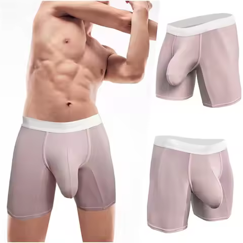 Mens Ultra Ice Silk Boxer Briefs Supreme Enormous Pouch Breathable Cool Longer Sports Underwear Anti