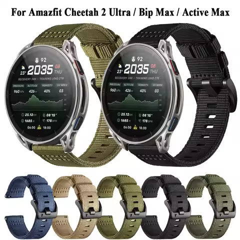 Hook and Loop Nylon 22mm Band For Amazfit Cheetah 2 Ultra / Bip Max / Active Max Sport Watch Strap R