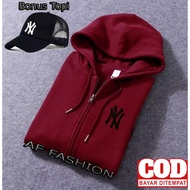 HITAM Free Hat... Black NY Text Logo Zipper Jacket / Distro Jacket / Distro Sweater / Distro Hoodie 