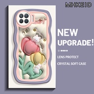 MHKEID Casing Ponsel untuk OPPO A93 2020 A91 F15 F17 Pro Reno 4F Reno 4 Lite Reno 5 5K Reno 3 Case anti guncangan kamera HP pola 3D kelinci bunga Kesing Casing ponsel penutup telepon Cases silikon bening Hp