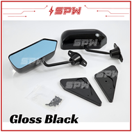 Universal Side Mirror (F1 Style) Car Rearview Blue Mirror Wide Angle Gloss Black Carbon Fiber Paint 