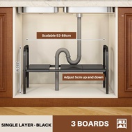 NEW VERSION  BOARD + BASKET  Extendable Stainless Steel Under Sink Rack Kitchen Organizer Shelf Rak Bawah Sinki + Bakul