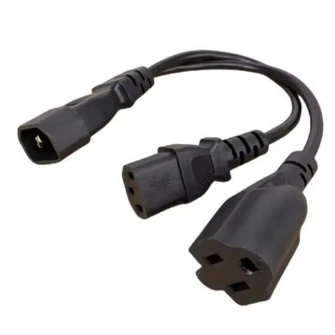 Single C14 to Dual Outlet Short Cord 10A 250V IEC 320 C14 to US Nema 5-15R + C13 Power Y Type Splitt