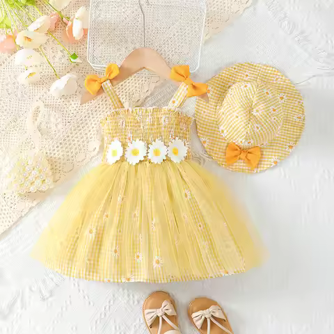 Summer 0-3 Years Old Cool Girls Daisy Print Sleeveless Dress