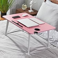 Folding Laptop Table with Cable Slot/Card Slot/Cup Slot,Foldable Laptop Bed Desk,Laptop Stand Lap Tablet Desk,Portable Reading and Writing Desk for Home Office,L80xW50cm(Color:Pink) Fashionable