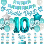 10th Birthday Decorations for Girls Teal, Double Digits Party Supplies Turquoise Banner Cake & Cupca