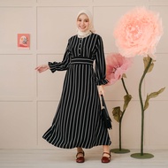 Mayoutfit.id Trivva Mididress | Gamis Stripe Garis Slime Fit Kancing Depan Lengan Karet