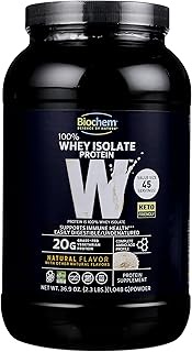 Biochem 100% Whey Isolate Protein - Natural Flavor – 36.9 oz. - Pre & Post Workout - Keto-Friendly -