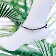 Custom made crystal anklet black 4mm crystal with hanging 6mm crystal and 2 bells.Length 10cm to 33c