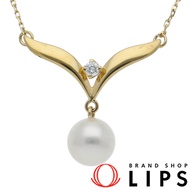 Mikimoto珍珠鑽石項鍊，珍珠：約7.0毫米（珍珠頭尺寸：1.9厘米（高）x 2.0厘米（寬）x 0.7厘米（厚），鍊長：42厘米），18K黃金，拋光，成色極佳 [二手]