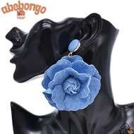 ABEBONGONY Blue Rose Earrings, Denims Ornament Denim Blue Fabric Earrings, Exaggerate Handmade Flowe