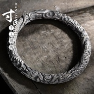 S999 Degree Silver Men Style Silver Bracelet Yunnan Handmade Snowflake Silver Bracelet Single Dragon