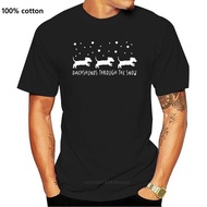 Ladies DACHSHUND THROUGH THE SNOW Christmas Tshirt - Red Sausage Gift For Dogs