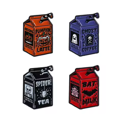 Halloween Punk Juice Enamel Pins Custom Bat Ghost Pumpkin Milk Brooches Lapel Badges Backpack Access