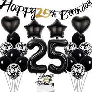 Conruich Hei Birthday Decoration 25 Years Man, Black White Balloon 25th Birthday Woman, Cake Decorat