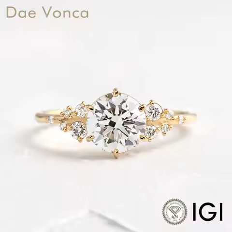 Dae Vonca 9K/14K/18K Yellow Gold 0.5-3.0ct Round Cut Lab Diamond Snowdrift Classic Wedding Ring for 