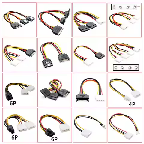 20cm Power 6Pin 8Pin 4Pin 15Pin SATA Male to 4Pin IDE Molex Female 15Pin SATA Female Power Cable Com
