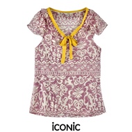 iCONiC PURPLES HIPPY TOP #4956 เสื้อผญ สีม่วง แขนระบาย ผ้าชีฟอง ลายดอกไม้ เสื้อแฟชั่น เสื้อพิมพ์ลาย