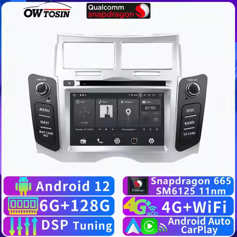 Owtosin 4G WiFi 8Core 8G+128G Android 12 Car DVD Player For Toyota Vitz Yaris P90 2005-2012 CarPlay 
