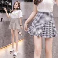 ♘Rok kotak-kotak baru rok fishtail segar kecil fesyen wanita pinggang tinggi rok tipis A-line pelajar skirt anti-kosong