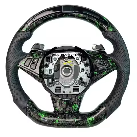 For B E60 Green Forged Carbon Fiber with LED Paddle Sport Leather Car Steering Wheel for E92 E90 E91