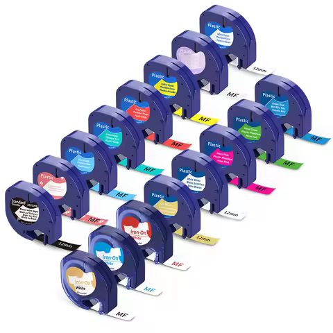 For Letratag Label Tape 12mm Plastic/Paper/Fabric Cartridge Black on White 91201 for Dymo LetraTag L