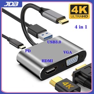 JDB USB C หัวแปลงสัญญาณ HDMIUSB ประเภท C HDMI VGA 4K Hub (เข้ากันได้กับ Thunderbolt 3) 4 In 1USB 3.0พอร์ต Type-C PD 87W ชาร์จพอร์ตเหมาะสำหรับ MacBook Pro / Air Galaxy S20 / S10 / S9 / Note9/8 Huawei Mate10/20/920/P30ฯลฯ.