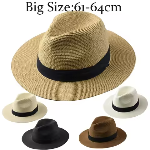 Large Size XL61-64cm Panama Hats Men Women Beach Wide Brim Straw Hat Lady Summer Sun Hats Plus Size 