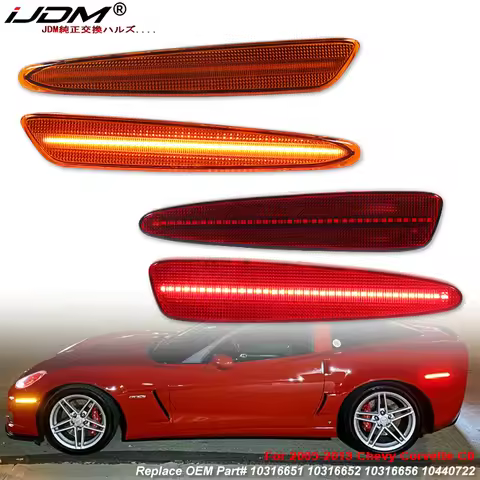 iJDM Front Rear Bumper LED Side Marker Turn Signal Lights Yellow Red For Chevrolet Corvette C6 2005-
